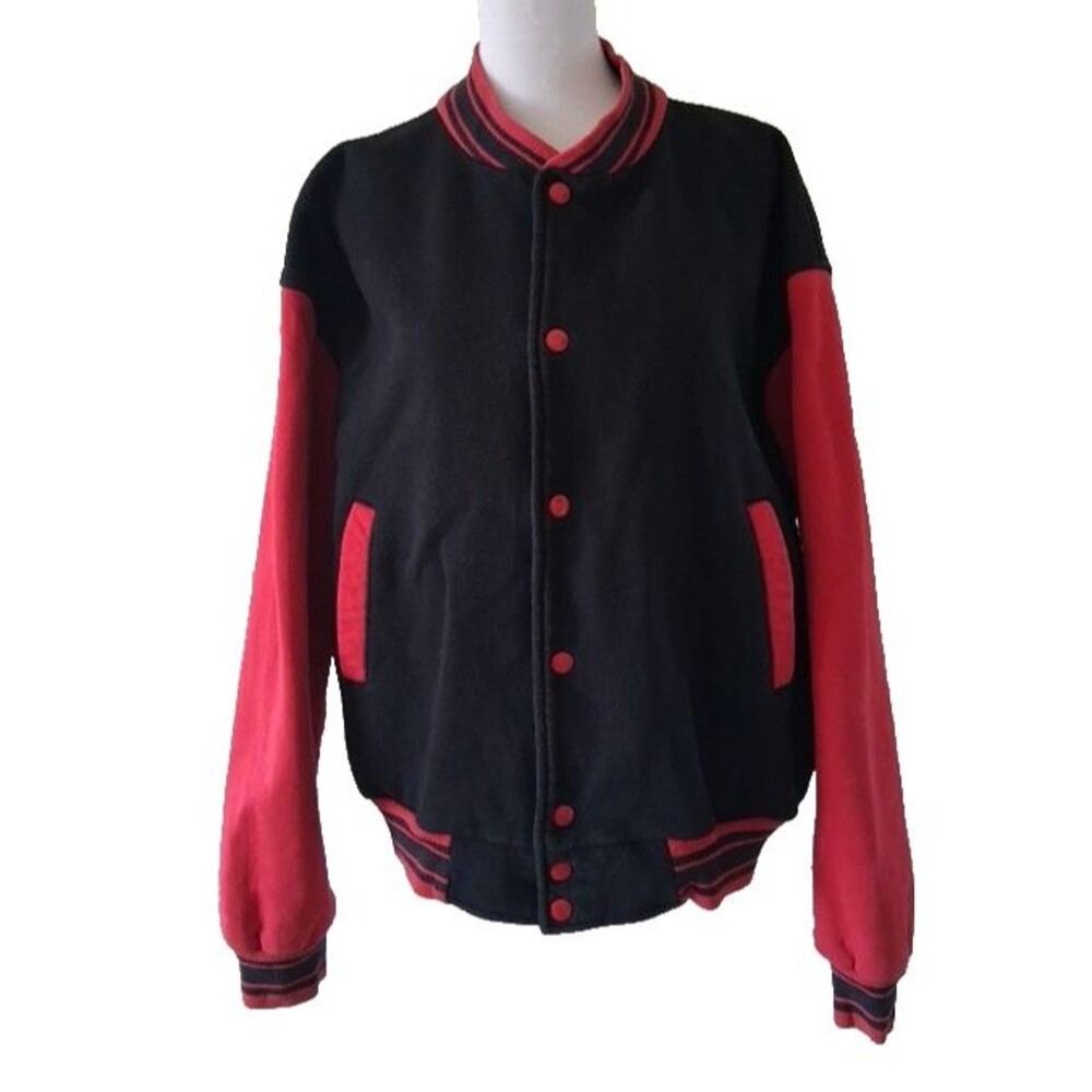 Vintage 90s Fruit Of The Loom Super Cotton Varsity Jacket Mens Large Black Red